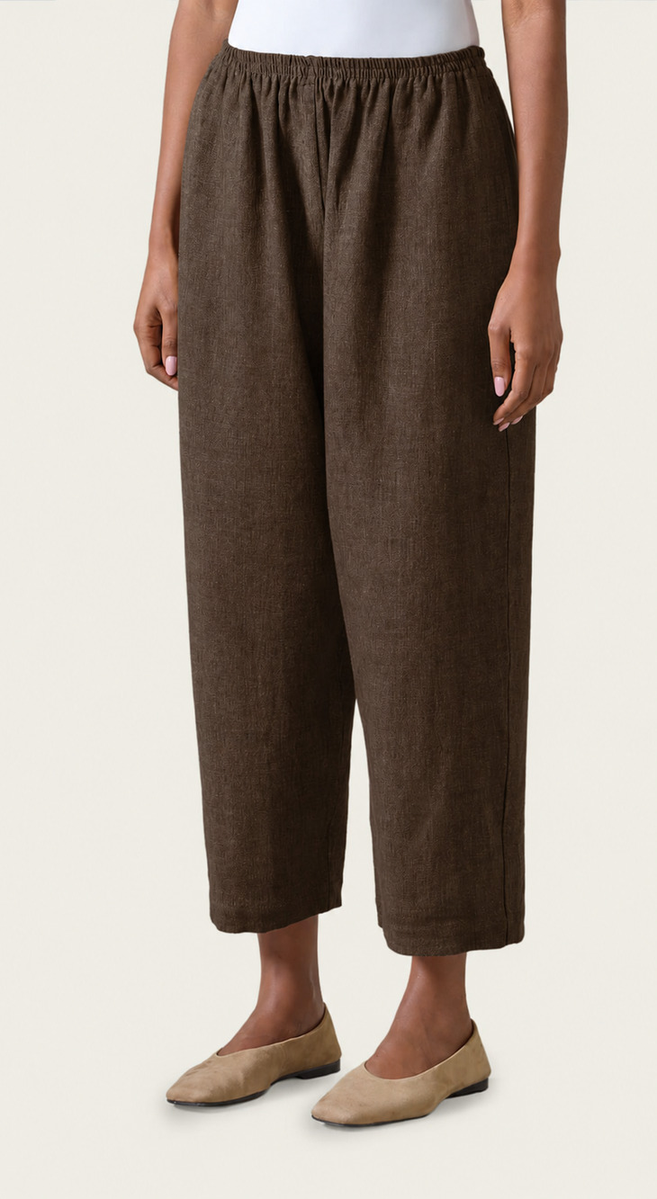 Eskandar 1/M Japanese Wool Trousers $850 PullOn Pants Crop Elastic Waist Brown